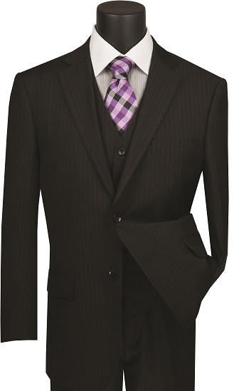 Harlem Nights Suits for Men - Mens Black Fine Pinstripe Suit 3 Piece Business Fit Vinci V2RS-7 - 34 Short or Extra Small