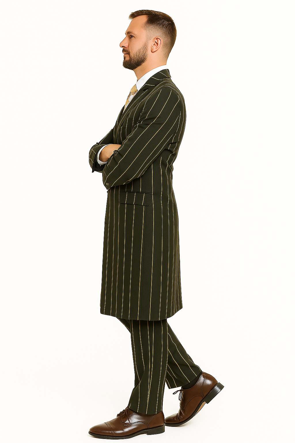 Pinstripe Zoot Suit For Men - Gangster  Wedding Suit in Black and Gold Pinstripe - 34 Short or Extra Small