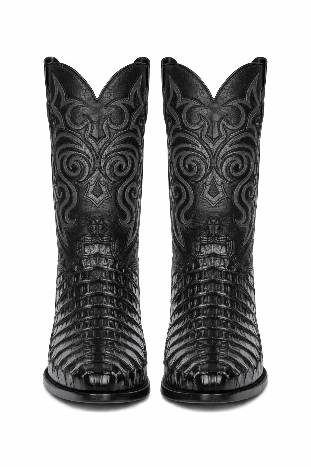 Men's Black Lizard Print Cowboy Boots - Snip Toe Western Dress Boots - Los Altos-New Designer Collection - 6