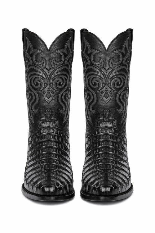 Men's Black Lizard Print Cowboy Boots - Snip Toe Western Dress Boots - Los Altos-New Designer Collection