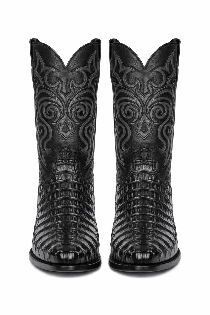 Men's Black Lizard Print Cowboy Boots - Snip Toe Western Dress Boots - Los Altos-New Designer Collection