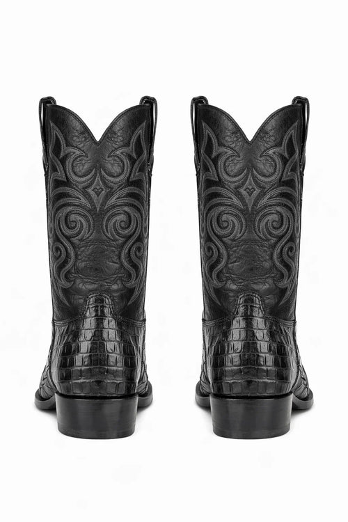 Men's Black Lizard Print Cowboy Boots - Snip Toe Western Dress Boots - Los Altos-New Designer Collection