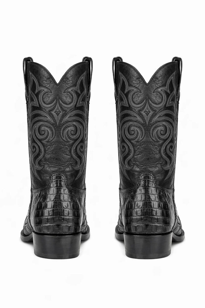 Men's Black Lizard Print Cowboy Boots - Snip Toe Western Dress Boots - Los Altos-New Designer Collection