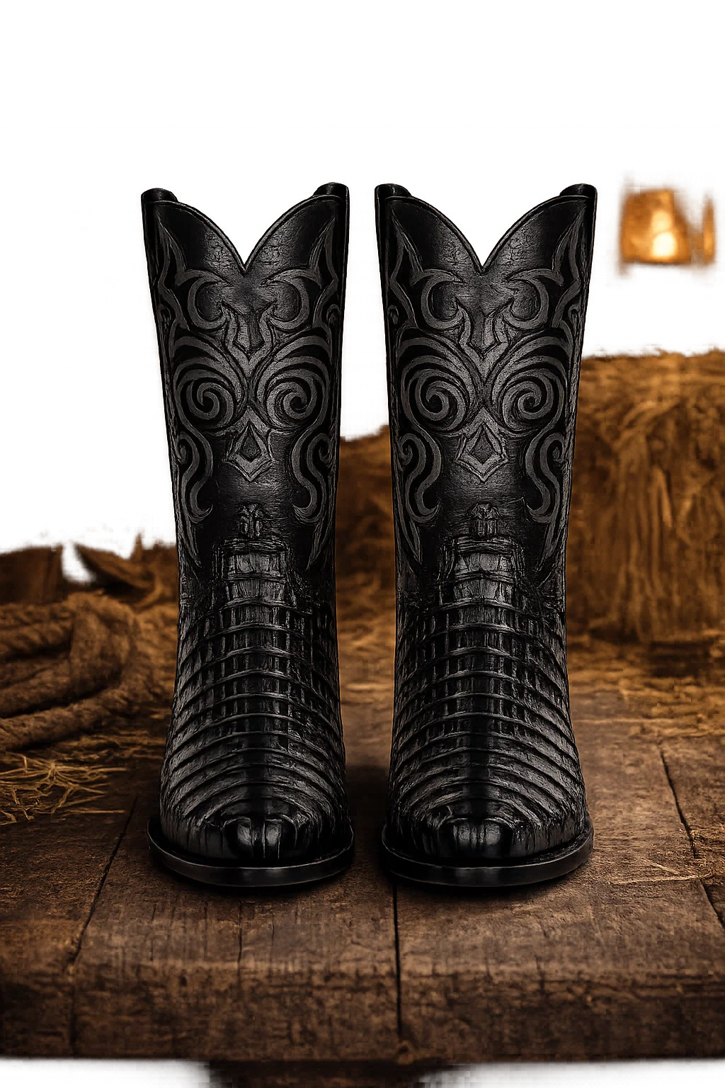 Men's Black Lizard Print Cowboy Boots - Snip Toe Western Dress Boots - Los Altos-New Designer Collection - 6