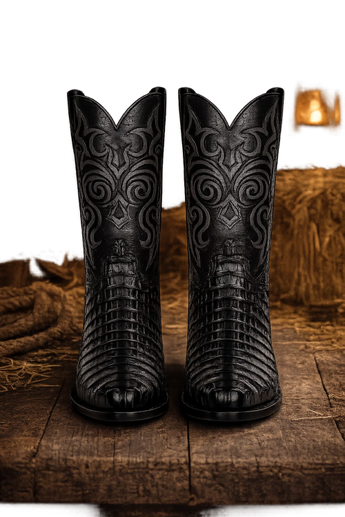 Men's Black Lizard Print Cowboy Boots - Snip Toe Western Dress Boots - Los Altos-New Designer Collection