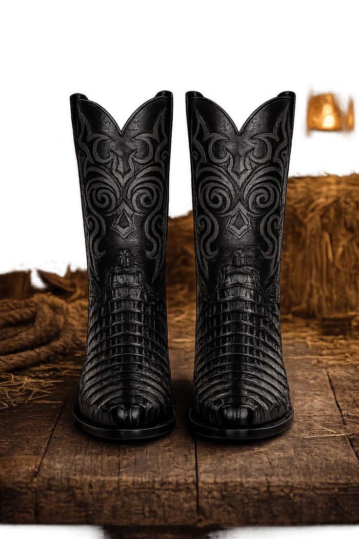 Men's Black Lizard Print Cowboy Boots - Snip Toe Western Dress Boots - Los Altos-New Designer Collection