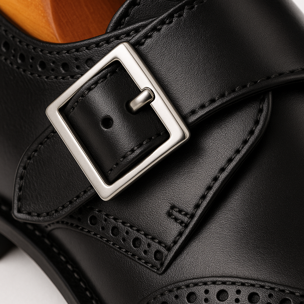 Mens Leather Wingtip Monk Strap Dress Shoe in Brown & Navy - 7.5