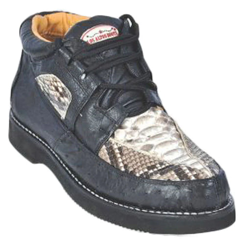 Mens Black and Natural Exotic Alligator Crocodile Casual Shoes Ostrich and Snakeskin Pattern Lace Up Dress Shoes - Boot By Los Altos