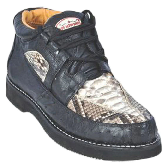 Mens Black and Natural Exotic Alligator Crocodile Casual Shoes Ostrich and Snakeskin Pattern Lace Up Dress Shoes - Boot By Los Altos