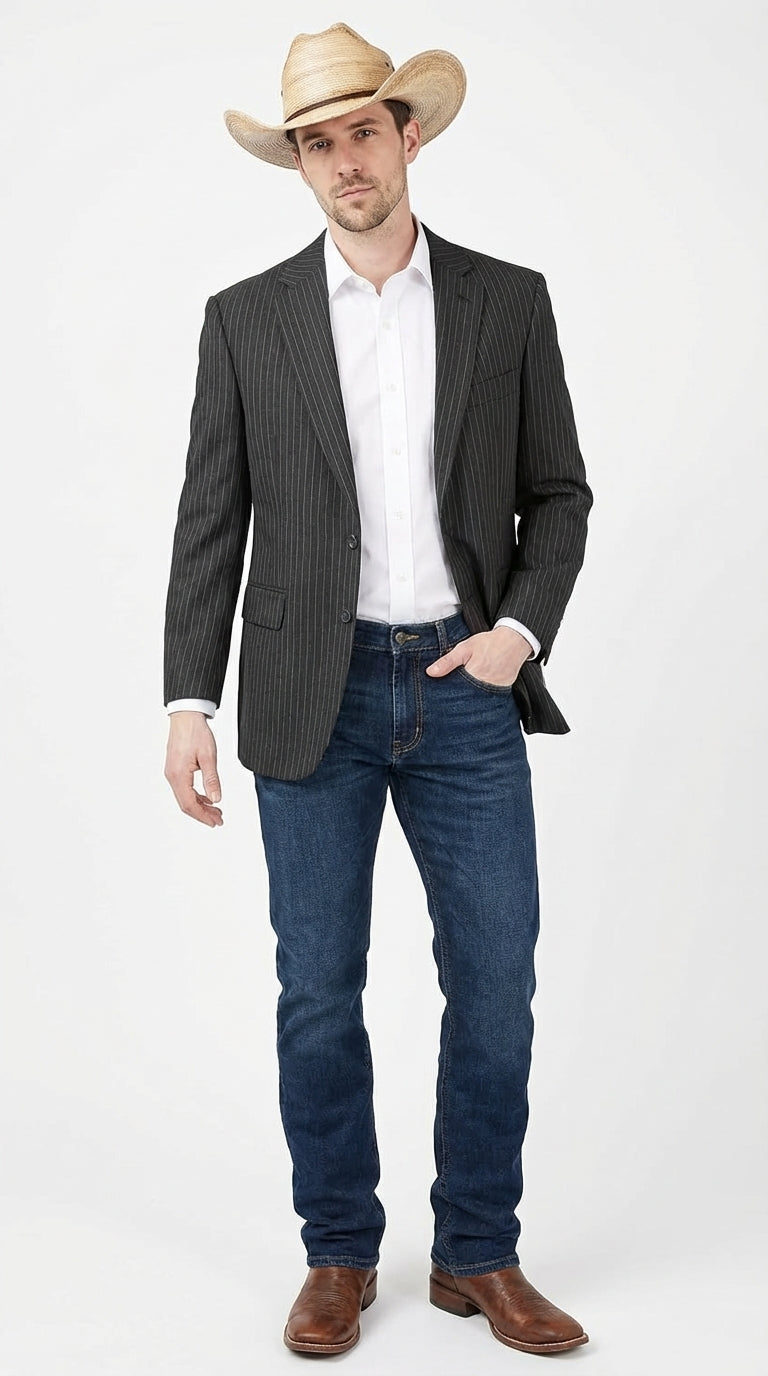 Mens Black Pinstripe Western Blazer – Classic Cowboy Style Jacket for Business, Formal and Smart Casual Wear - 34 Short