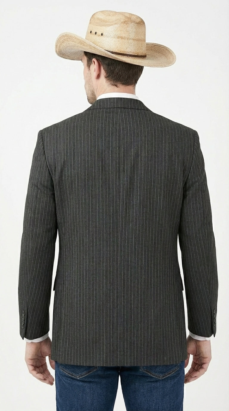 Mens Black Pinstripe Western Blazer – Classic Cowboy Style Jacket for Business, Formal and Smart Casual Wear - 34 Short