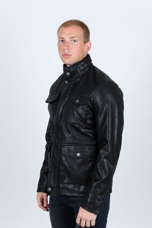 Mens Black Platini Western Leather Jacket - Vintage Cowboy Style