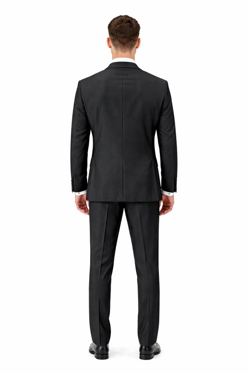 Mens Tiglio Modern Fit Black Wool Tuxedo Classic Satin Lapel Formal Suit