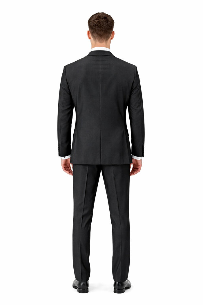 Mens Tiglio Modern Fit Black Wool Tuxedo Classic Satin Lapel Formal Suit