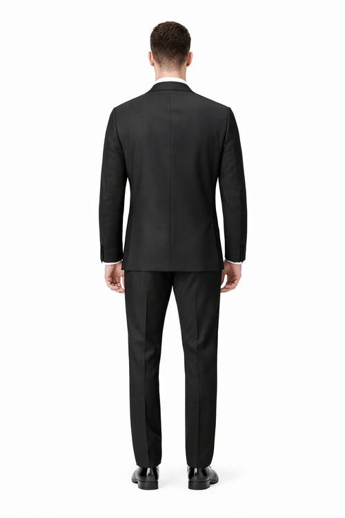 Tiglio Mens Slim Fit Black Wool Tuxedo Satin Peak Lapel Formal Dinner Suit