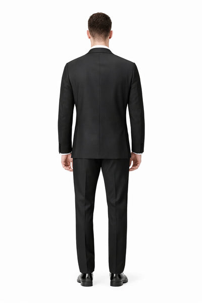 Tiglio Mens Slim Fit Black Wool Tuxedo Satin Peak Lapel Formal Dinner Suit