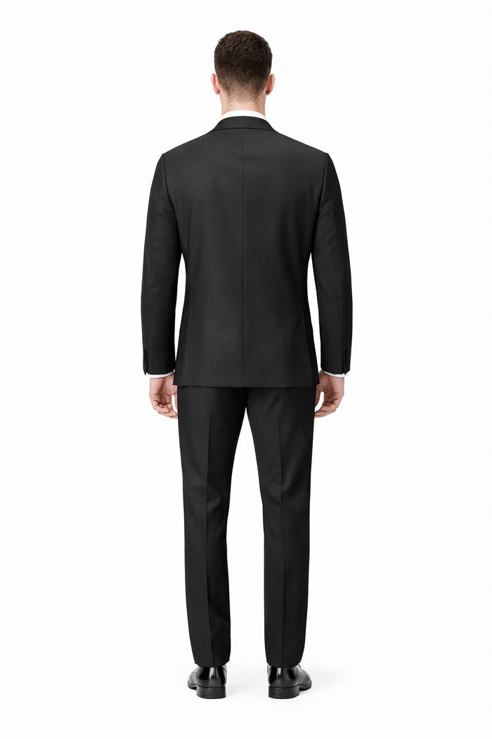 Tiglio Mens Slim Fit Black Wool Tuxedo Satin Peak Lapel Formal Dinner Suit