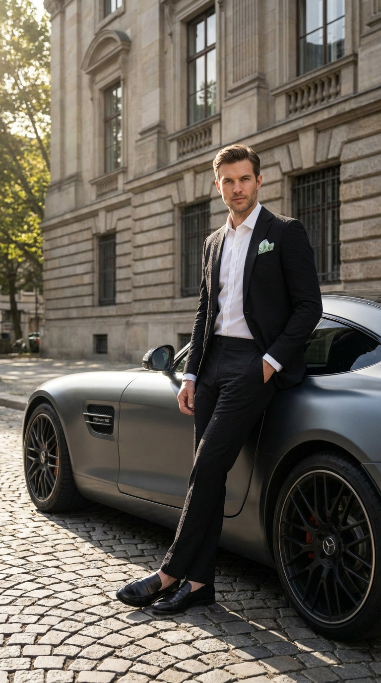 Mens Black Seersucker Suit – Shadow Ton on Ton Mini Textured Two Button Cotton Fabric Formal Summer Suit - 34 Short or Extra Small