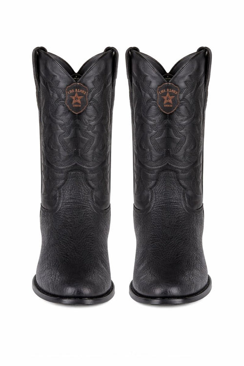 Men's Black Sharkskin Cowboy Boots: Dress Western Boots with Round Toe-New Designer Collection