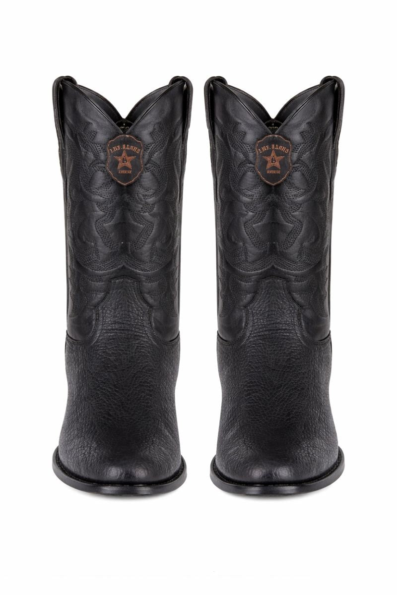 Men's Black Sharkskin Cowboy Boots: Dress Western Boots with Round Toe-New Designer Collection - 12