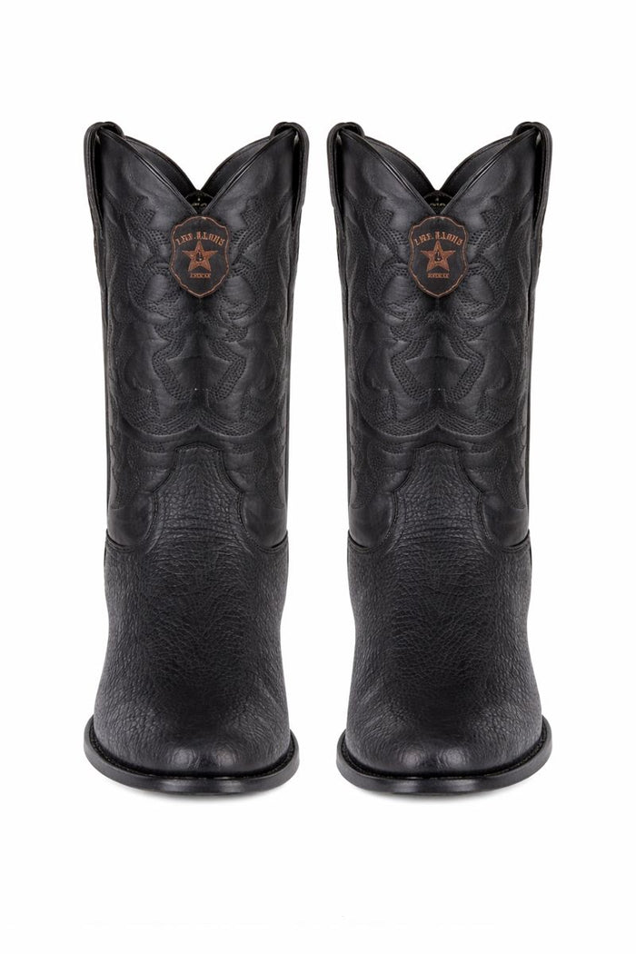Men's Black Sharkskin Cowboy Boots: Dress Western Boots with Round Toe-New Designer Collection