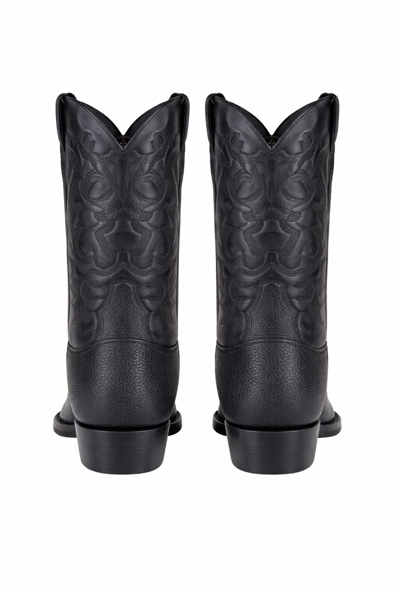 Men's Black Sharkskin Cowboy Boots: Dress Western Boots with Round Toe-New Designer Collection - 12