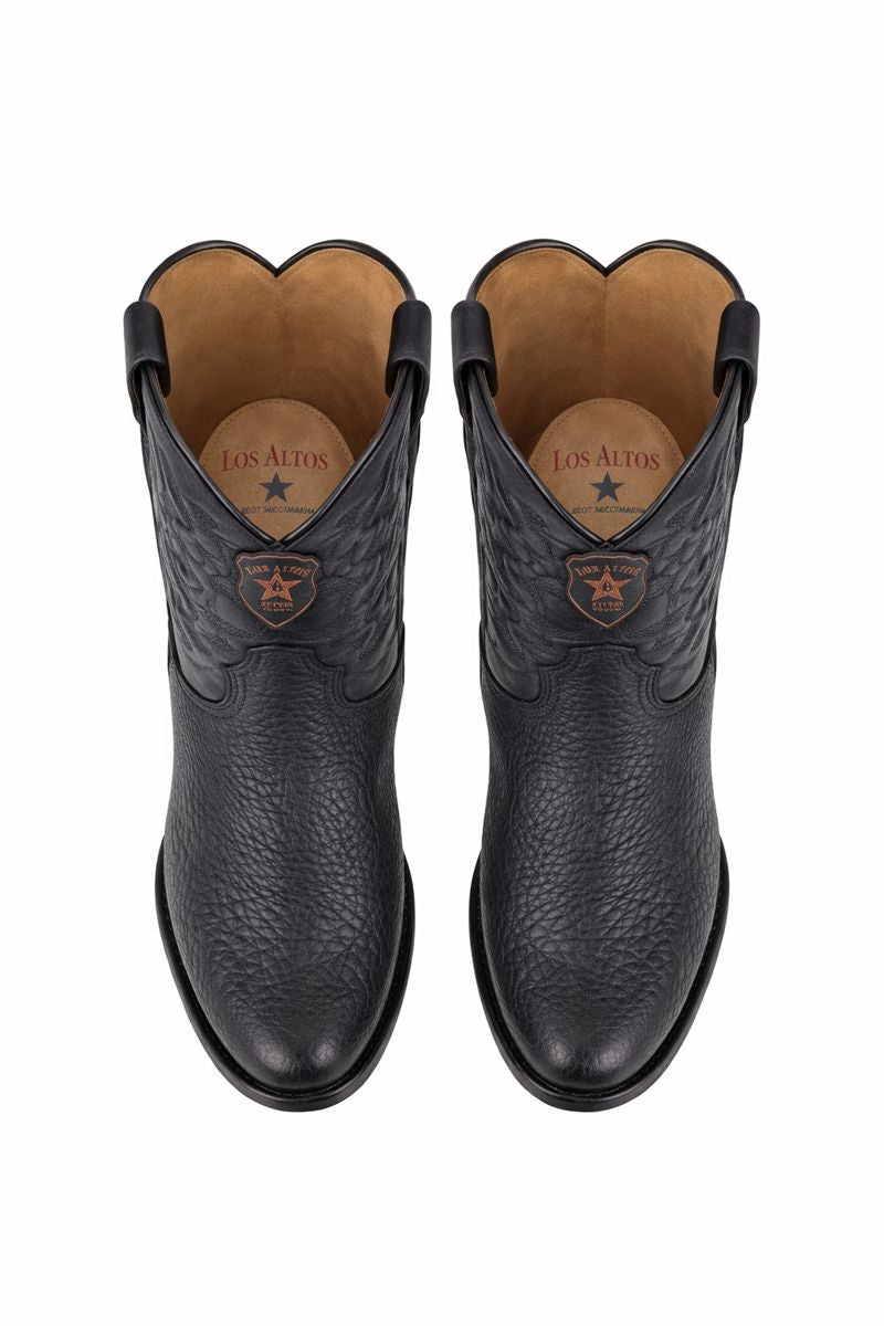 Men's Black Sharkskin Cowboy Boots: Dress Western Boots with Round Toe-New Designer Collection - 12