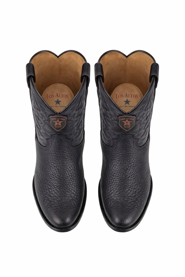 Men's Black Sharkskin Cowboy Boots: Dress Western Boots with Round Toe-New Designer Collection