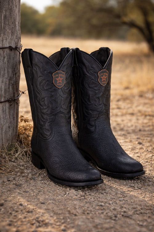 Men's Black Sharkskin Cowboy Boots: Dress Western Boots with Round Toe-New Designer Collection