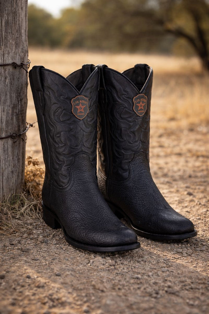 Men's Black Sharkskin Cowboy Boots: Dress Western Boots with Round Toe-New Designer Collection