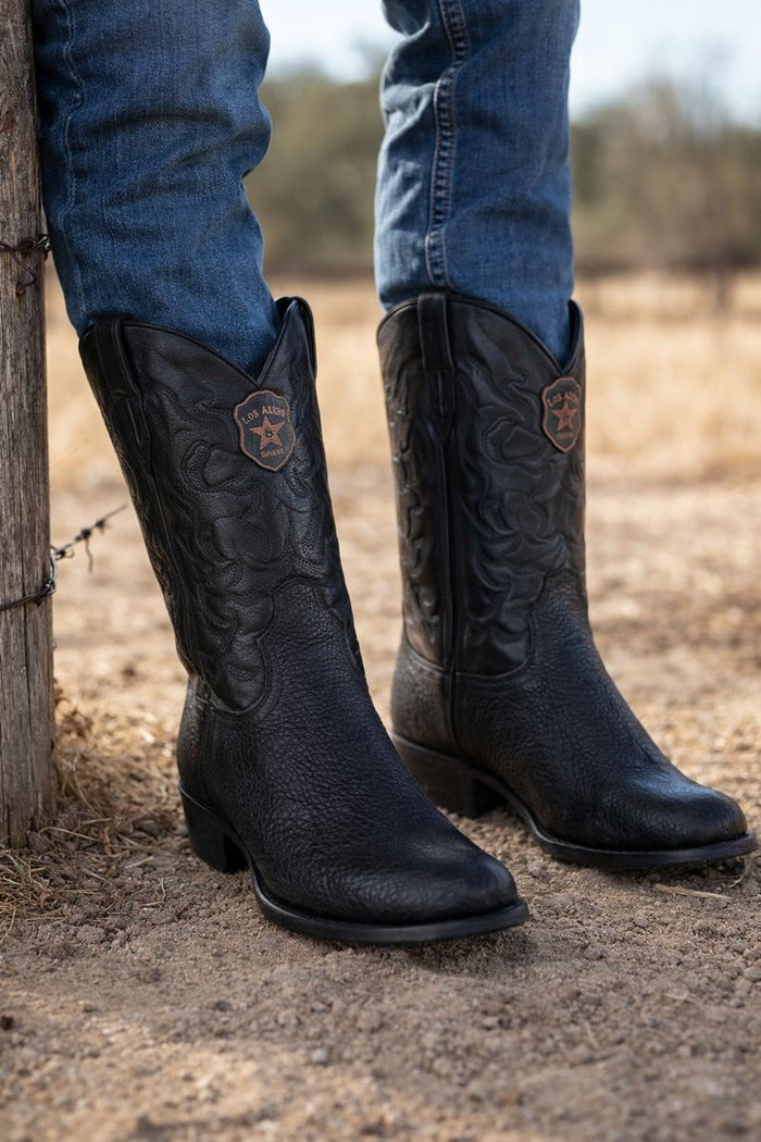 Men's Black Sharkskin Cowboy Boots: Dress Western Boots with Round Toe-New Designer Collection