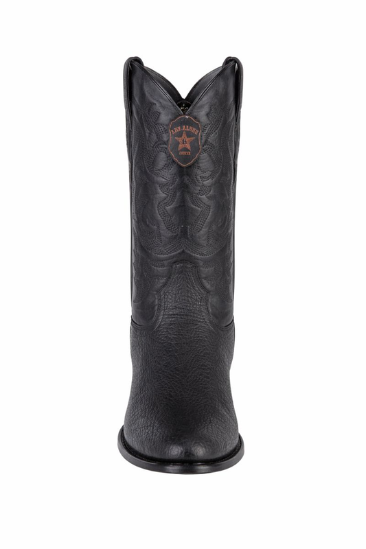 Men's Black Sharkskin Cowboy Boots: Dress Western Boots with Round Toe-New Designer Collection