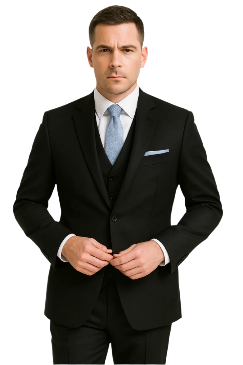 "Blue Sharkskin Business Suit for Men - Two Button Vested Style" - 34 Short