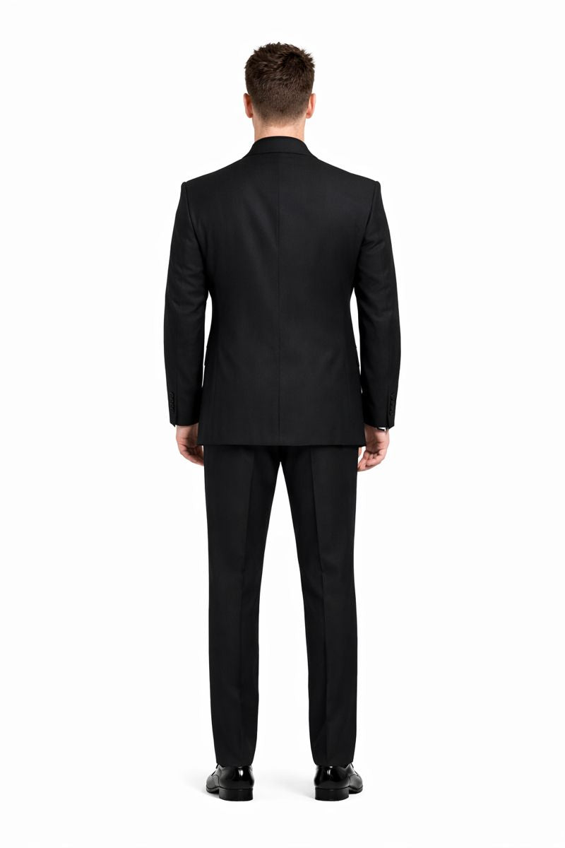 Mens Black Solid Three Piece Suit-New Designer Collection - 38 Long + 32 Waist(Adjust 2" Large and amp 4")