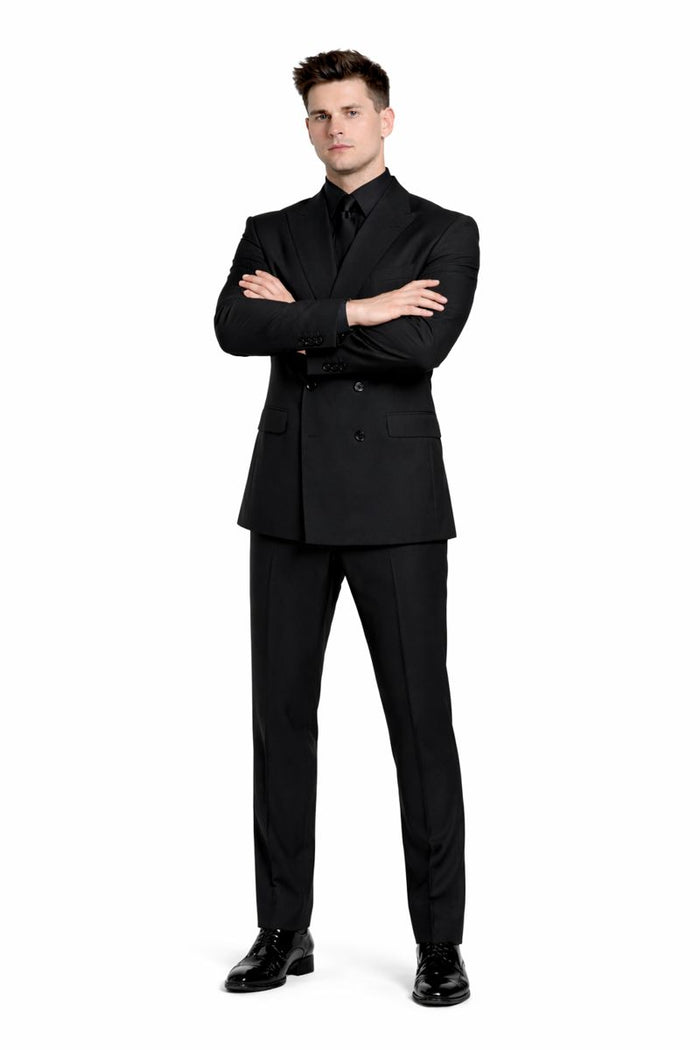 Mens Black Solid Three Piece Suit-New Designer Collection