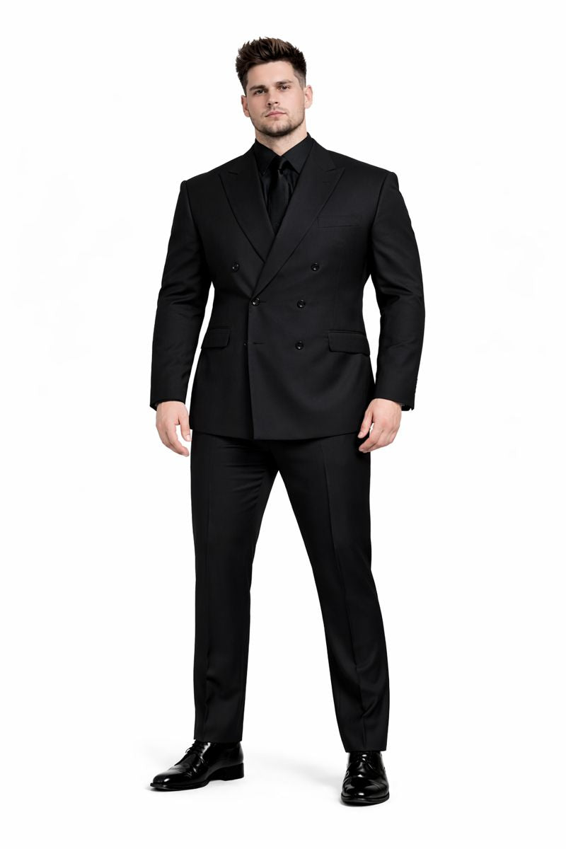 Mens Black Solid Three Piece Suit-New Designer Collection - 38 Long + 32 Waist(Adjust 2" Large and amp 4")