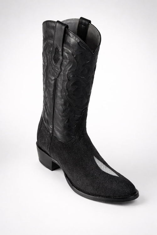 Los Altos Boots Single Stone Stingray R-Toe Black Cowboy Botas de mantarraya - Mantarraya boots-New Designer Collection