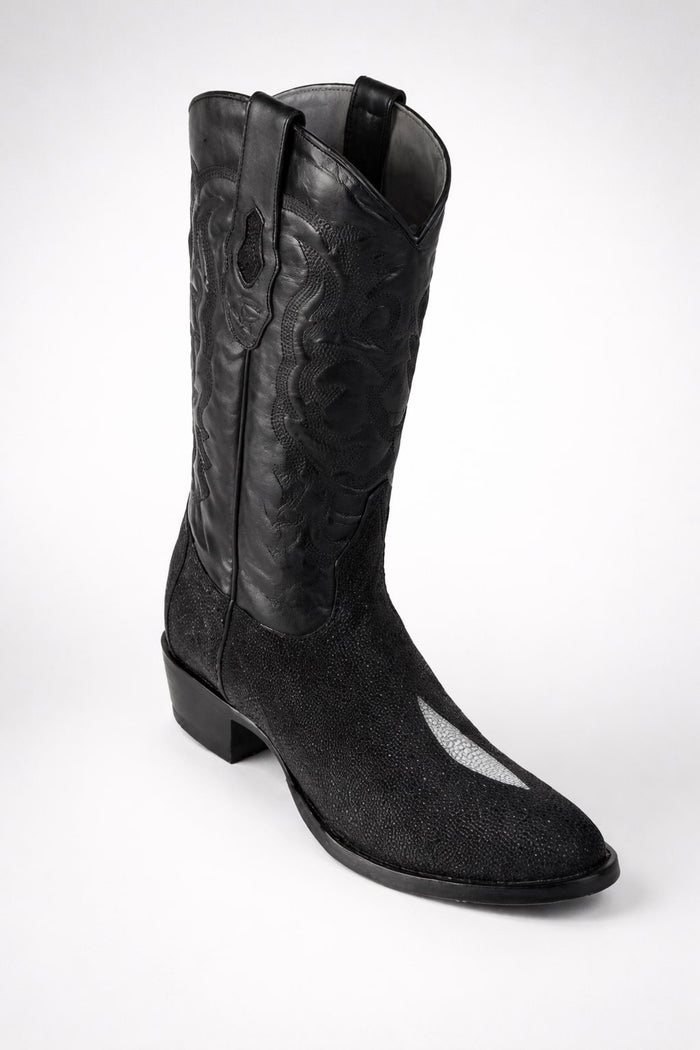 Los Altos Boots Single Stone Stingray R-Toe Black Cowboy Botas de mantarraya - Mantarraya boots-New Designer Collection