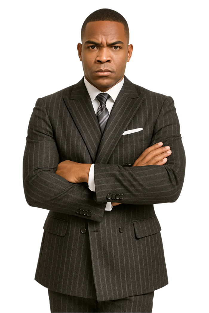 Rockefeller Collection - Double Breasted Stripe Suit Black Regular Fit 2 Piece