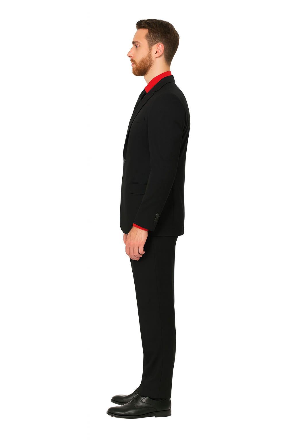 Men's Black Suit Red Shirt Black Tie Package Combo ~ Combination Deal As Seen In The Picture-New Designer Collection - 34 Short or Extra Small