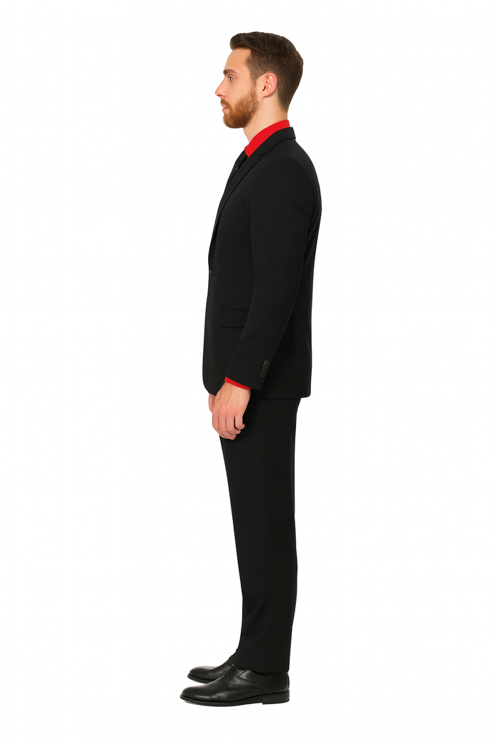 Men's Black Suit Red Shirt Black Tie Package Combo ~ Combination Deal As Seen In The Picture-New Designer Collection
