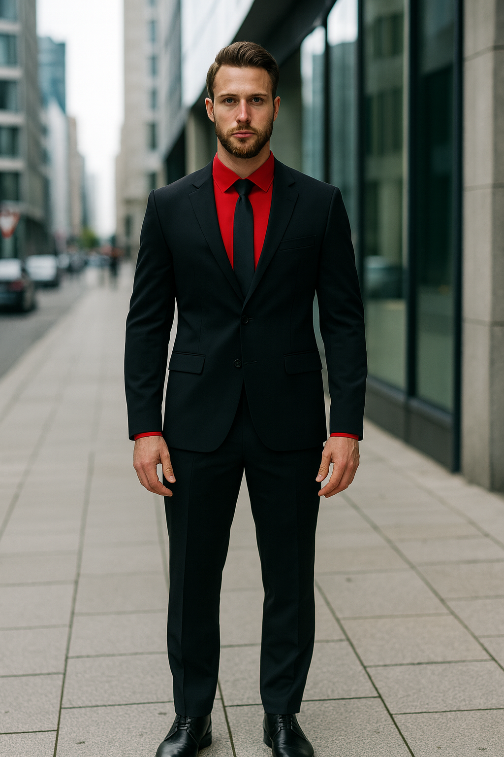 Men's Black Suit Red Shirt Black Tie Package Combo ~ Combination Deal As Seen In The Picture-New Designer Collection - 34 Short or Extra Small