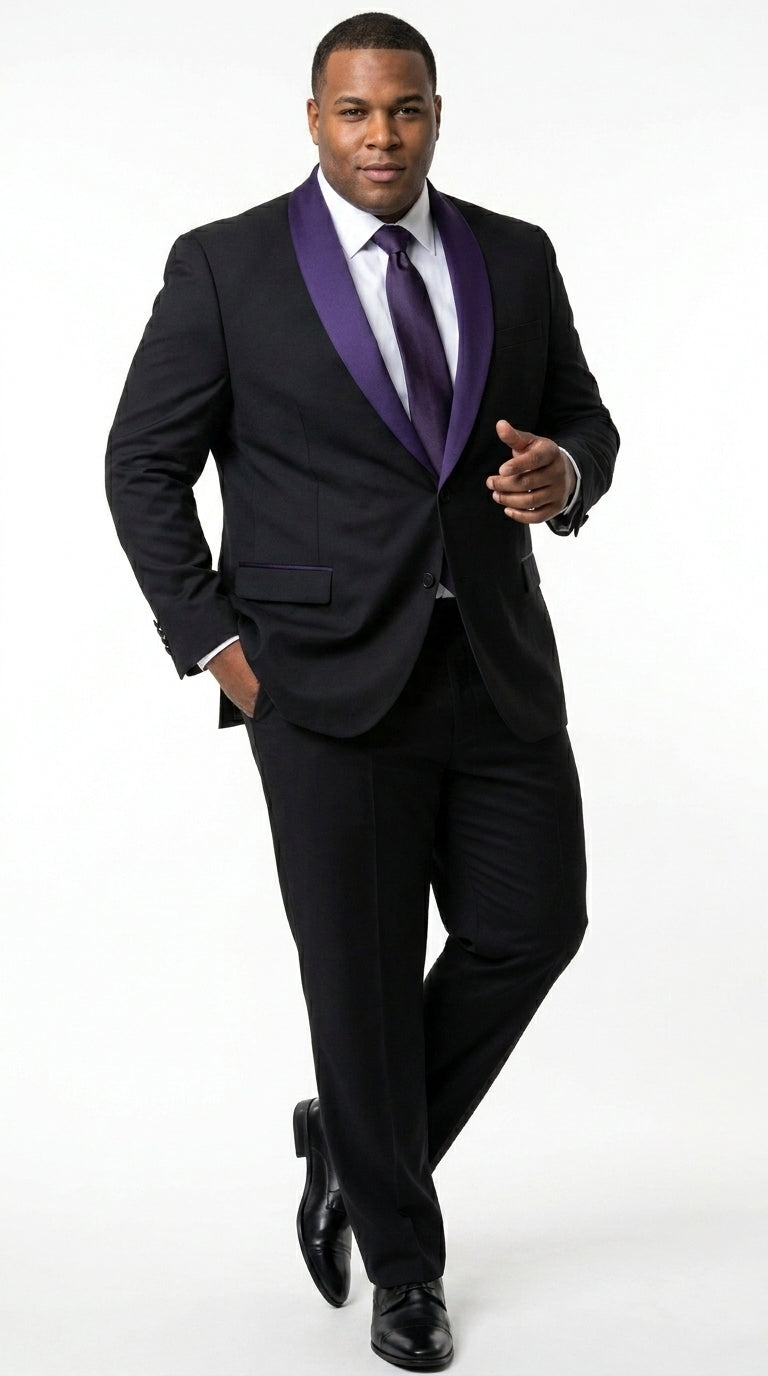 Mens Black Suit with Purple Lapel – Elegant Formal Tuxedo Style Suit for Wedding, Prom, Party and Evening Wear - 34 Short or Extra Small