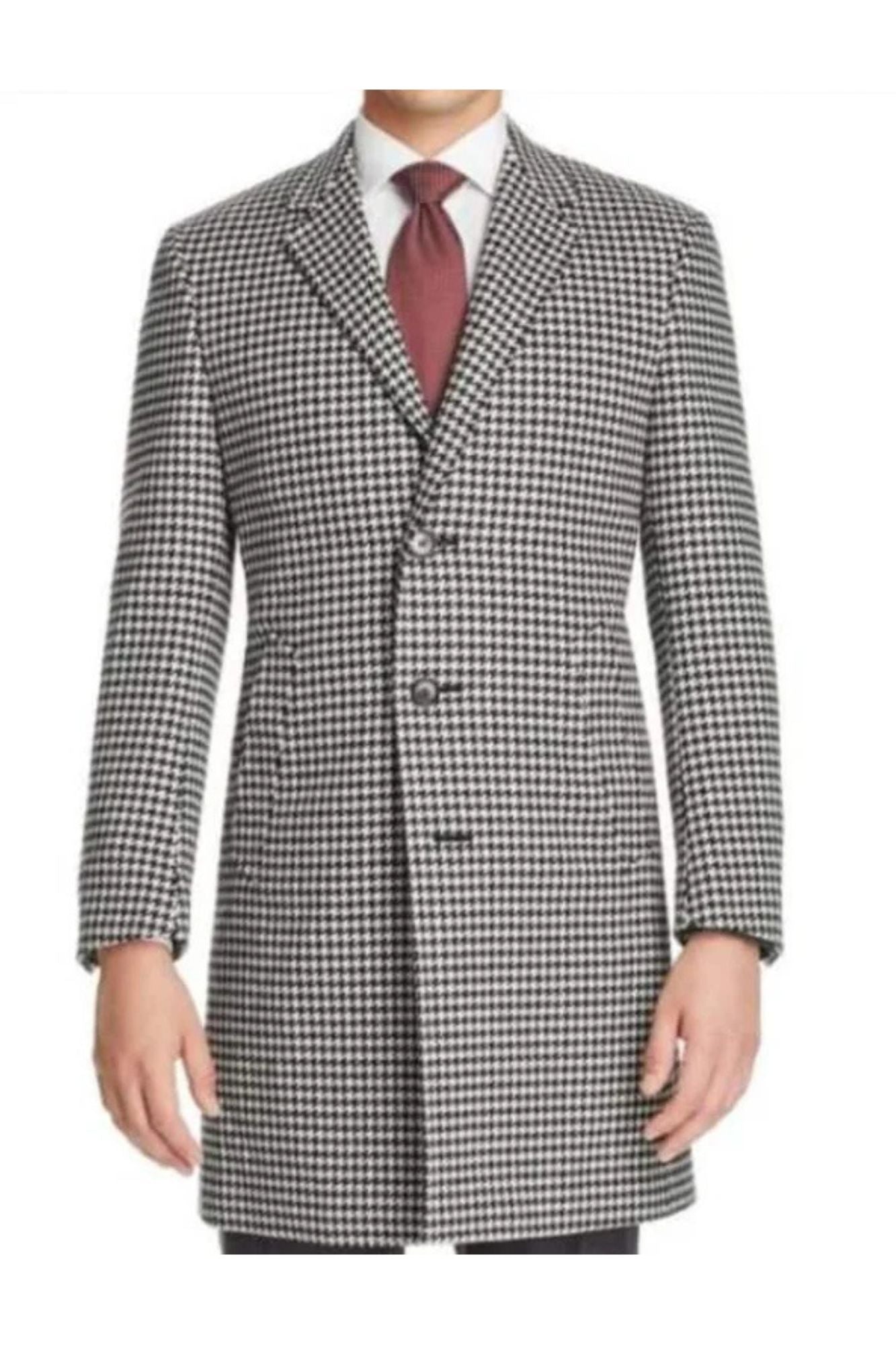 Mens Black White Houndstooth Wool men's Overcoat - Mens Topcoat - Coat Size 38