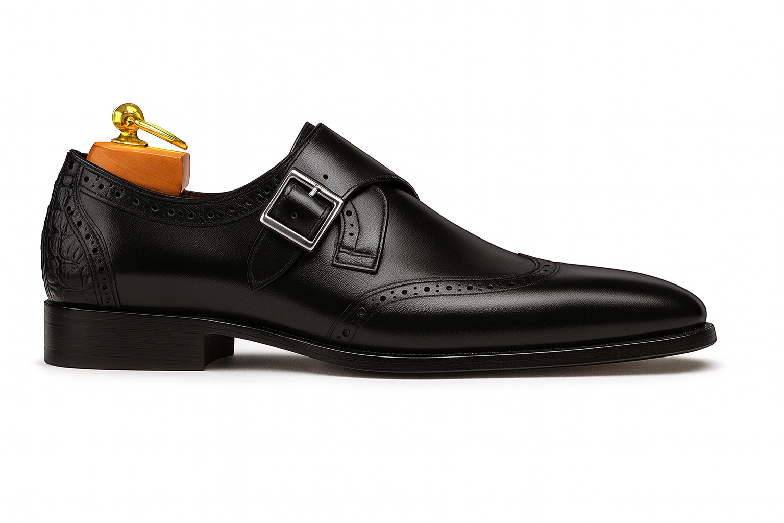 Mens Leather Wingtip Monk Strap Dress Shoe in Brown & Navy - 7.5