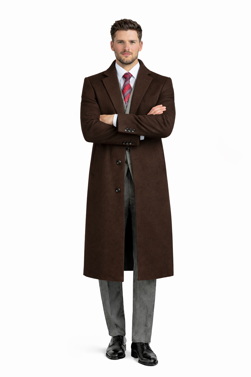 Men's Black Wool & Cashmere Overcoat â€“ Classic Full Length Topcoat - Small