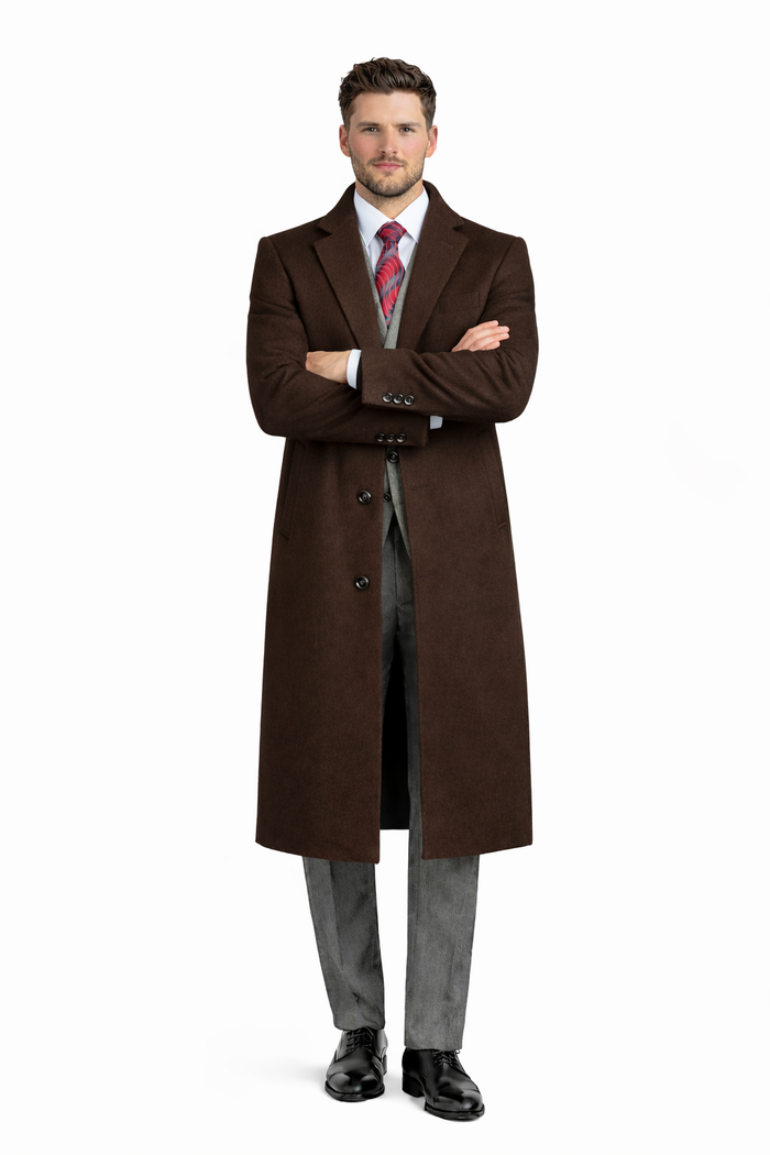 Men's Black Wool & Cashmere Overcoat Classic Full Length Topcoat