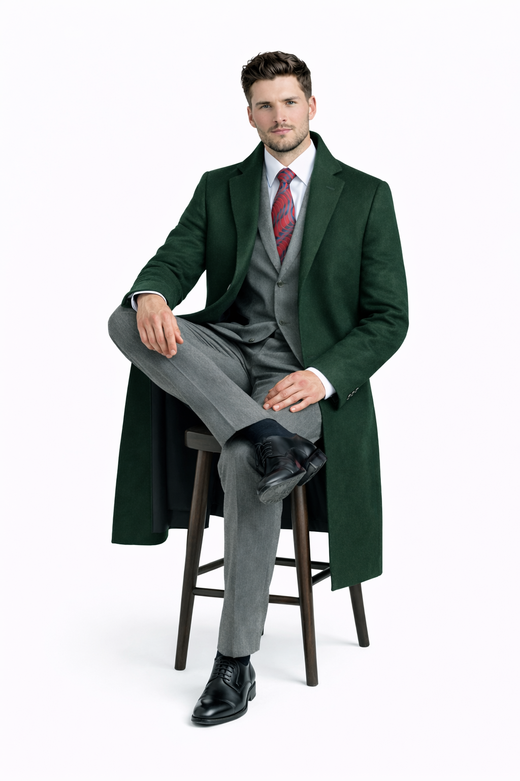 Men's Black Wool & Cashmere Overcoat â€“ Classic Full Length Topcoat - Small