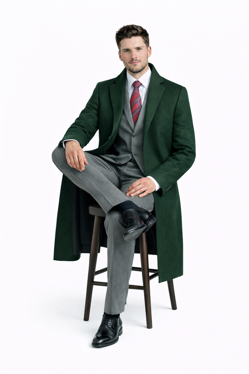 Men's Black Wool & Cashmere Overcoat Classic Full Length Topcoat