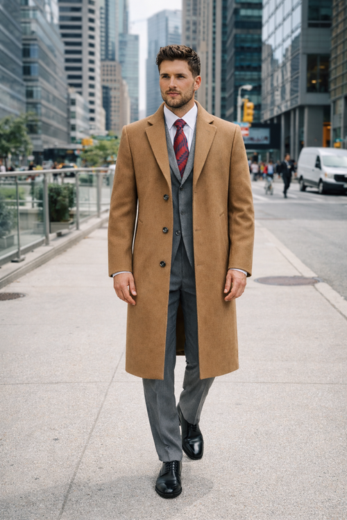 Men's Black Wool & Cashmere Overcoat Classic Full Length Topcoat